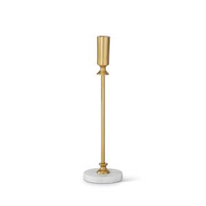 14.5 Inch Slender Gold Metal Taper Candleholders w/ White Marble Base