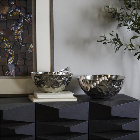 Silver Faceted Bowl 12"