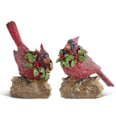 Asst Glittered Resin Cardinals w/Holly Wreath