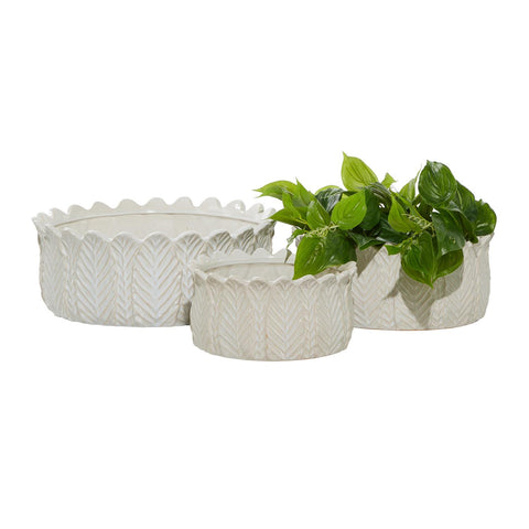 Ceramic Leaf Ribbed Planter 10"