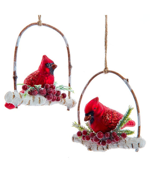 Glass Cardinal On Branch Orn