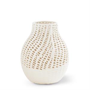 12 Inch White Ceramic Basket Weave Vase