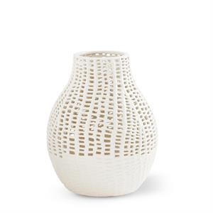 14 Inch White Ceramic Basket Weave Vase