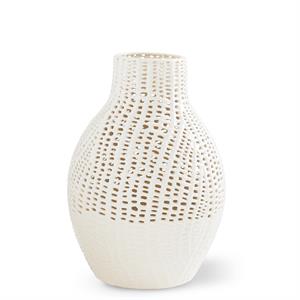 19 Inch White Ceramic Basket Weave Vase