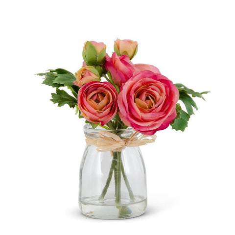 Mini Ranunculus in Glass Vase Pink