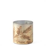 Med Cream w/Silver Interior Pine Sprig Etched Glass