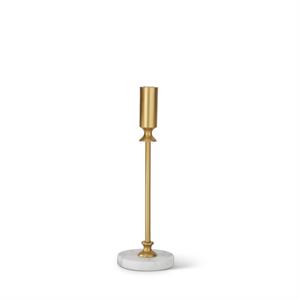 12.75 Inch Slender Gold Metal Taper Candleholders w/ White Marble Base