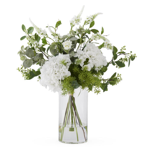 28" White Hydrangea & Foliage