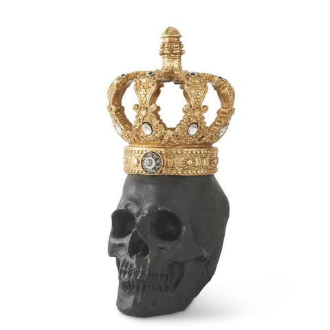 Black Resin Halloween Skull w/Gold Crown