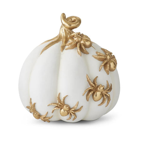 White Resin Pumpkin w/Gold Spiders