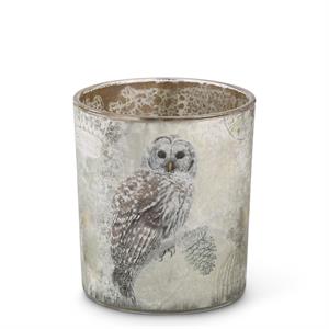 Med Glass Snowy Owl Votive Holder