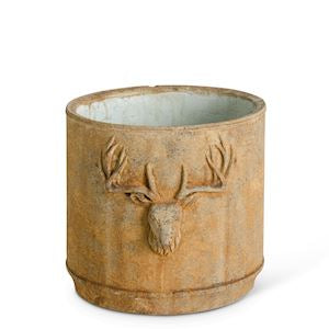 Lg Short Weathered Cream Pot w/Deer Head