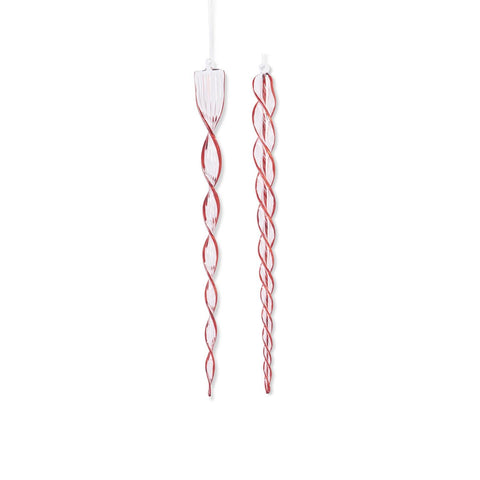 Assorted Red & Clear Glass Flat Spiral Icicle Orn