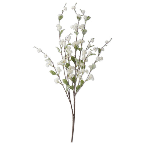 35 Inch Glittered Flocked Crem Blossom Spray