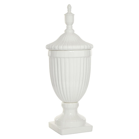 White Tall Fluted Urn with Lid