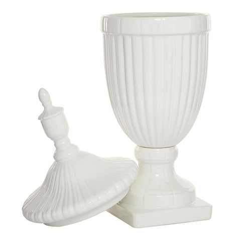 White Tall Fluted Urn with Lid