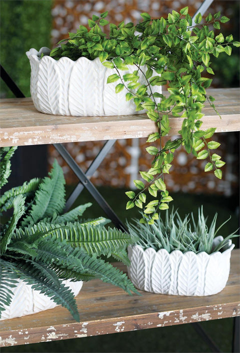 White Leaf Planter 12"