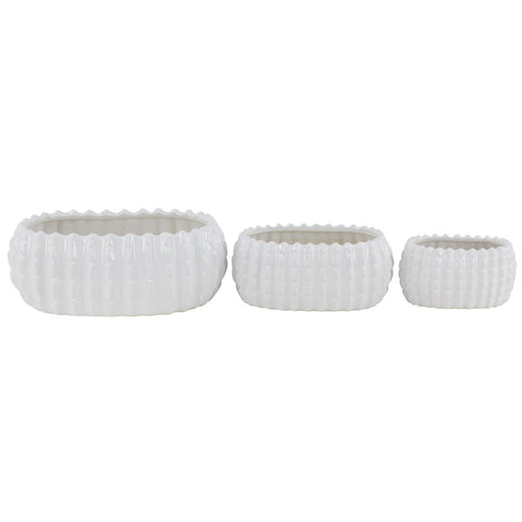 White Ceramic Ribbed Planter 8"