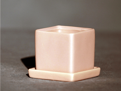 Cube Pot with Detached Saucer, Matte Pink