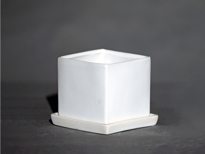 Cube Pot with Detached Saucer, Matte White