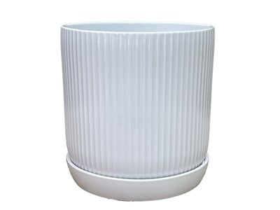 Fluted Cylinder Planter, Bright White