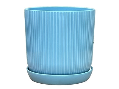 Fluted Cylinder Planter, Pastel Light Blue