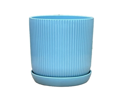 Fluted Cylinder Planter, Pastel Light Blue