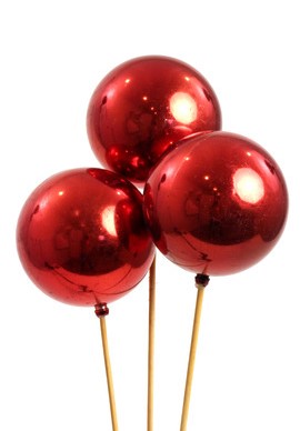 Red Ornament Ball on Stick S/3