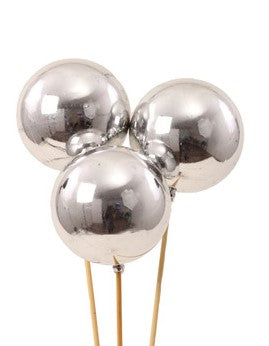 Silver Ball Ornament on Stick S/3